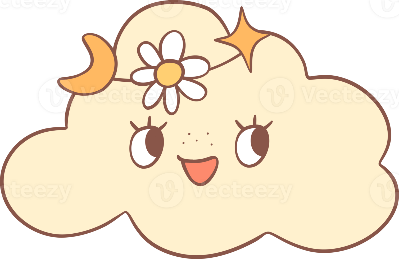 Groovy retro summer cloud png