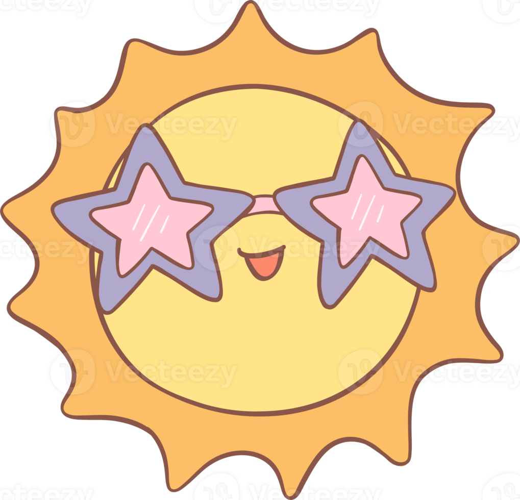 Groovy retro summer sun png