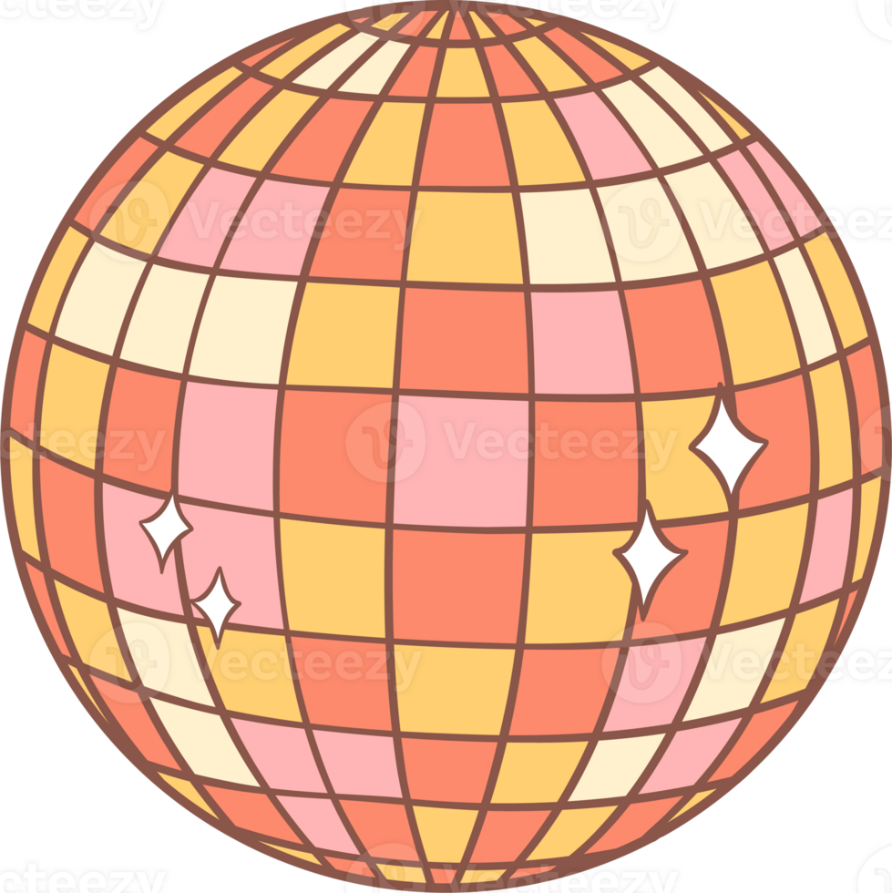 Groovy retro summer disco ball png