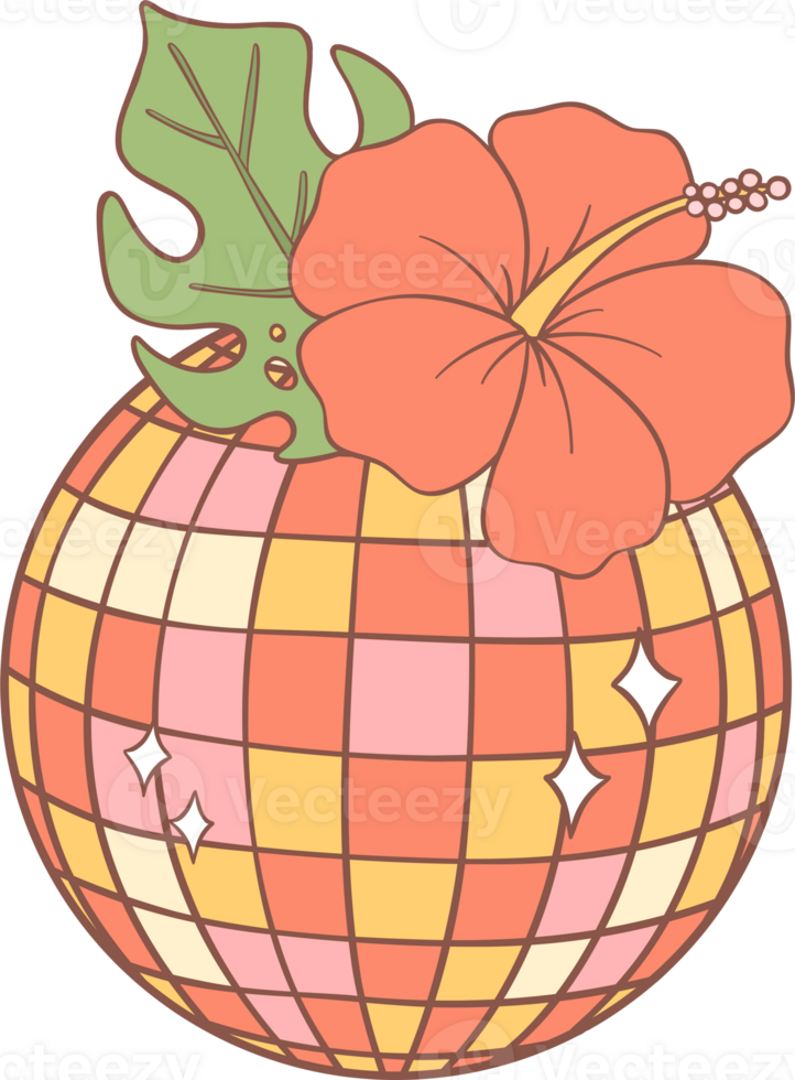 Groovy retro summer disco ball png