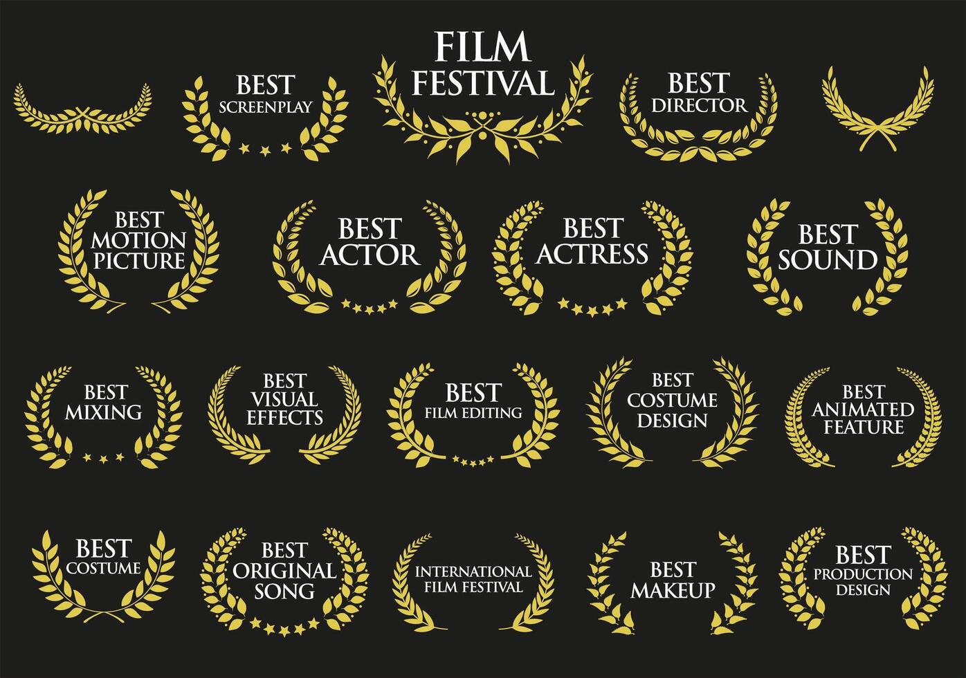 Collection of Award Laurel Wreaths for Cinema Festivals illustration vector