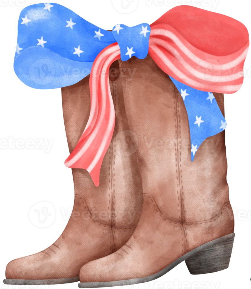 Coquette with Cowboy Boot and 4th of July Ribbon Bow, Patriotic Trendy Art png