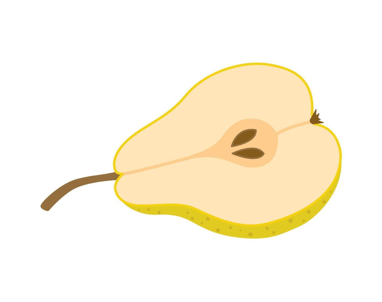 Sliced juicy pear cartoon style. Modern flat illustration chopped pear, fruits, healthy eating. Isolated on white background. illustration vector