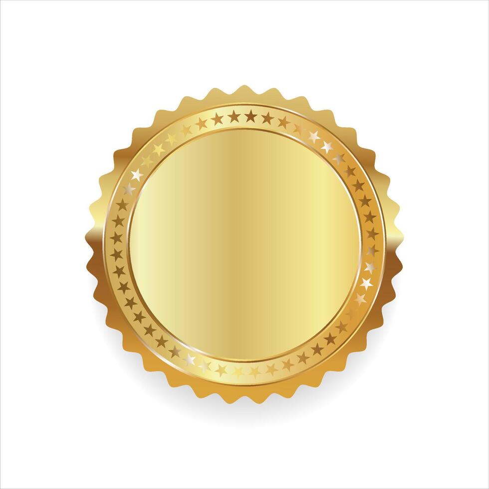 Realistic round shiny blank gold award badge illustration vector