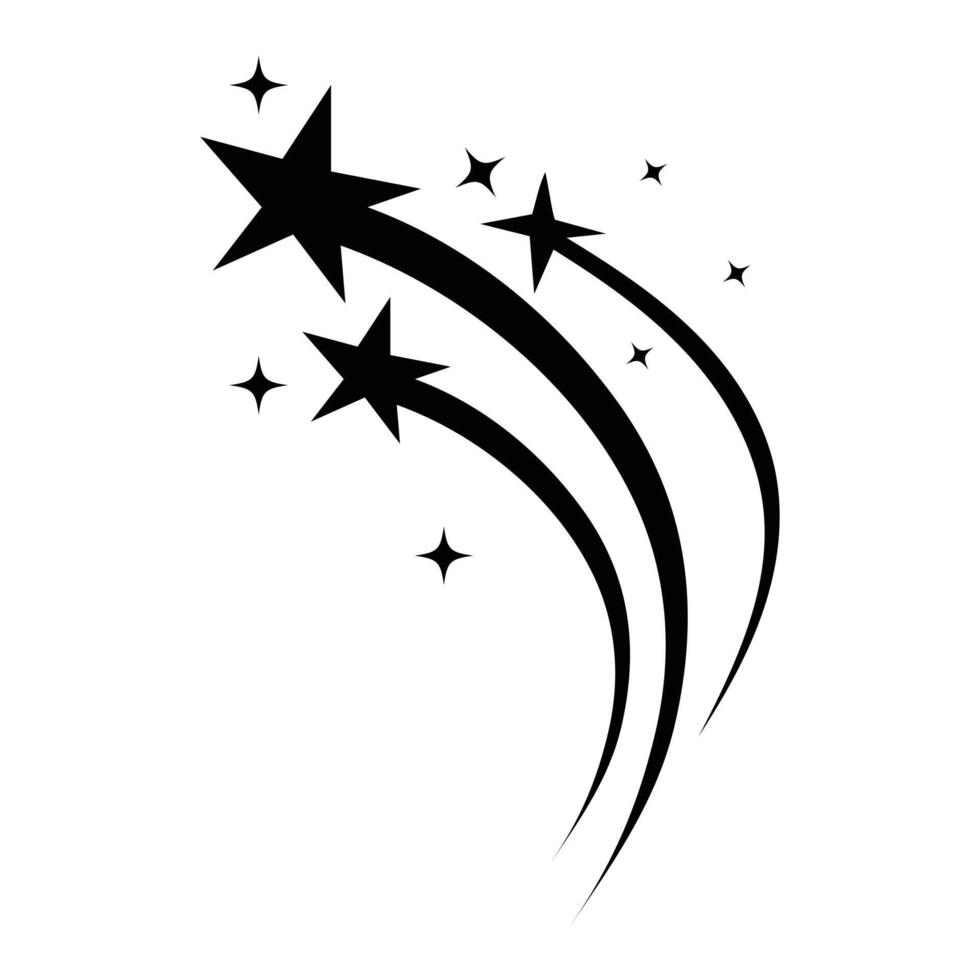 Shooting star black. Shooting star with an elegant star trail on a white background. Shooting star comet icon. illustration. vector