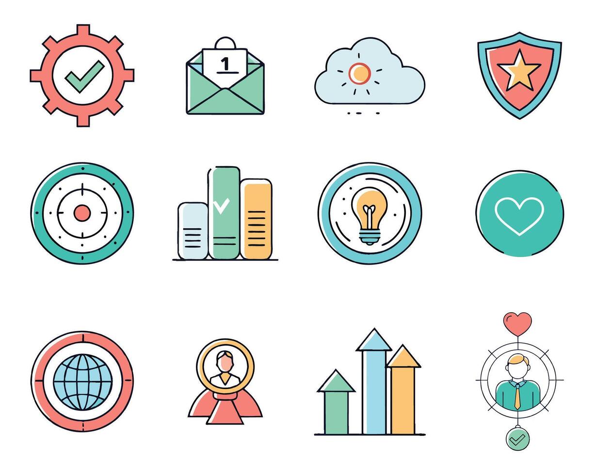 Core values concept integrity editable stroke colorful icon set isolated flat pro collection illustration on white background. vector