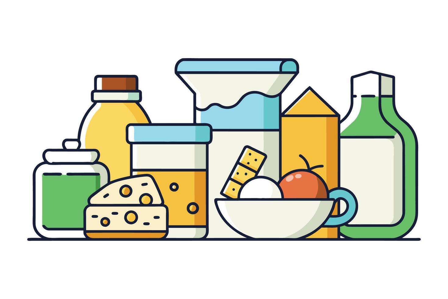 Dairy and milk products isolated flat pro collection illustration on white background vector