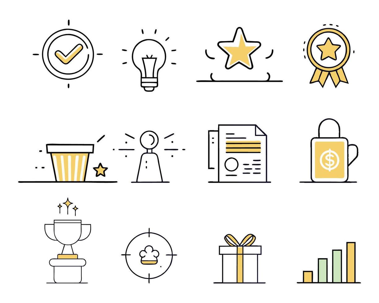 Exclusive benefit prize incentive colorful icon set isolated flat pro collection illustration on white background. vector