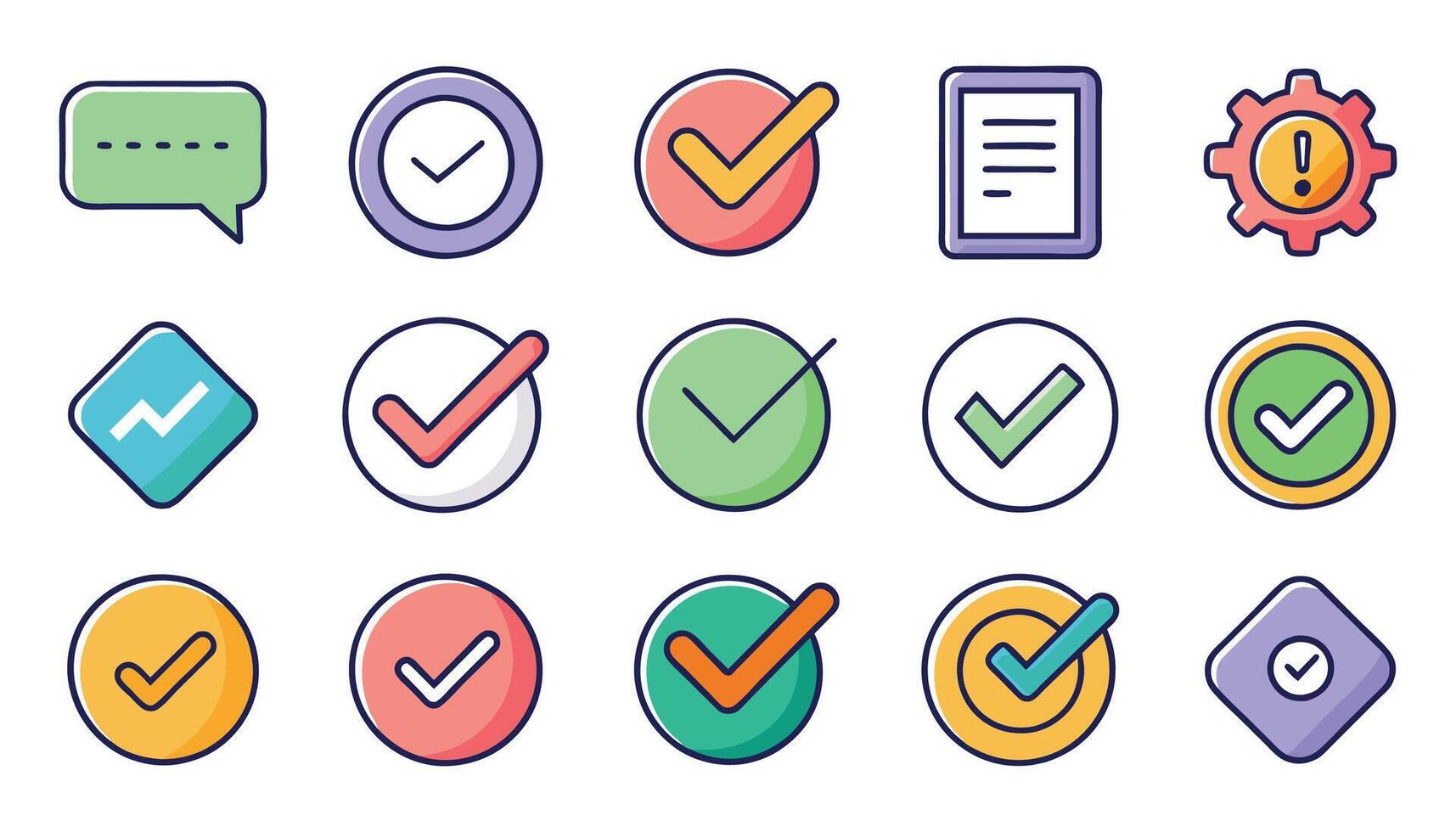 Check mark editable stroke colorful icons set isolated flat pro collection illustration on white background vector