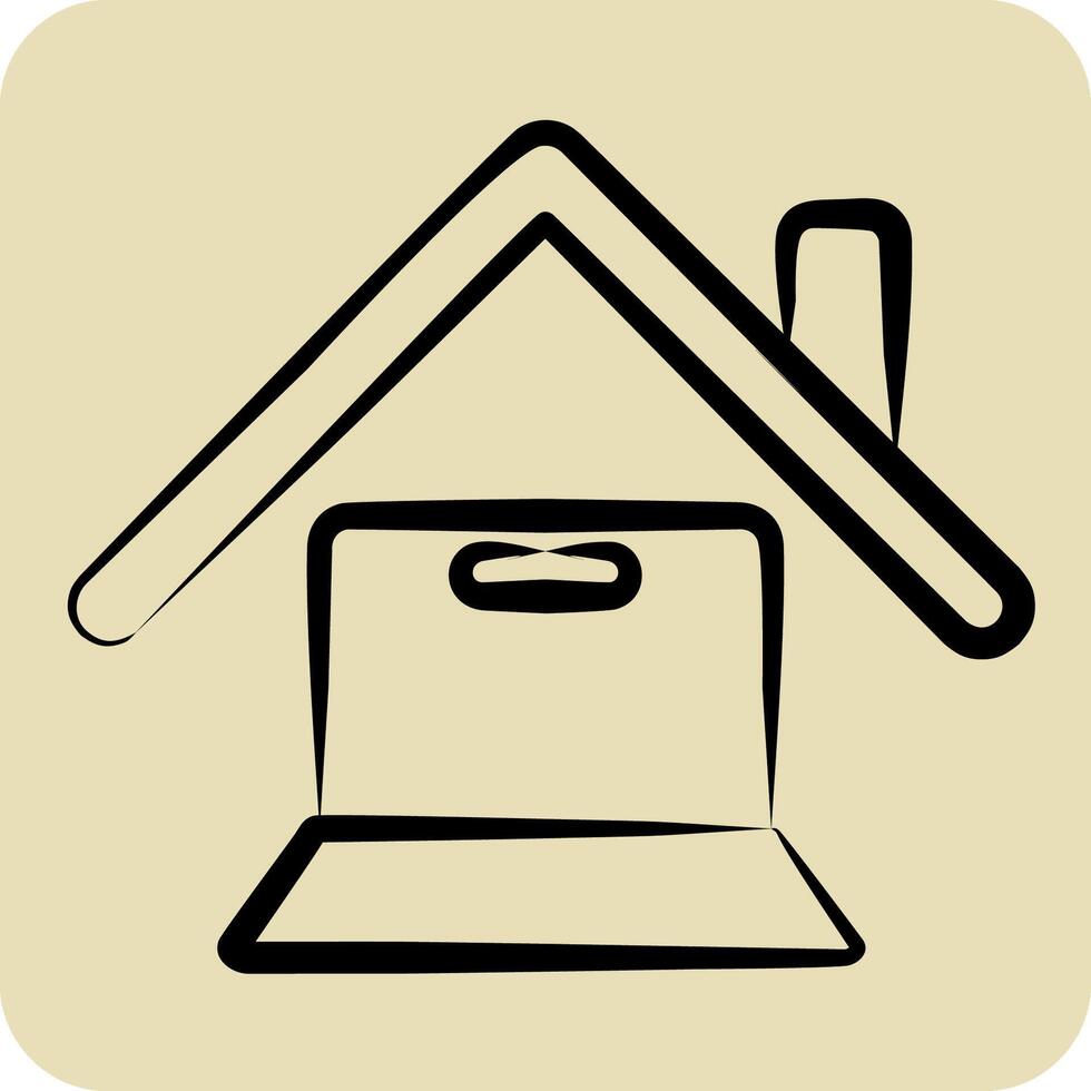 Icon Online Works. related to Remote Working symbol. hand drawn style. simple design illustration vector