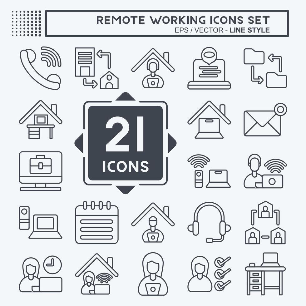Icon Set Remote Working. related to Technology symbol. line style. simple design illustration vector
