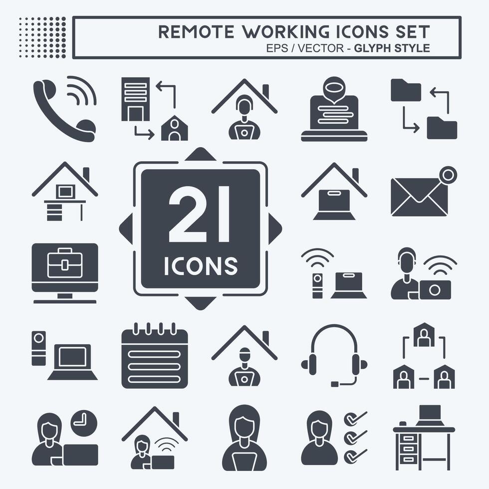 Icon Set Remote Working. related to Technology symbol. glyph style. simple design illustration vector