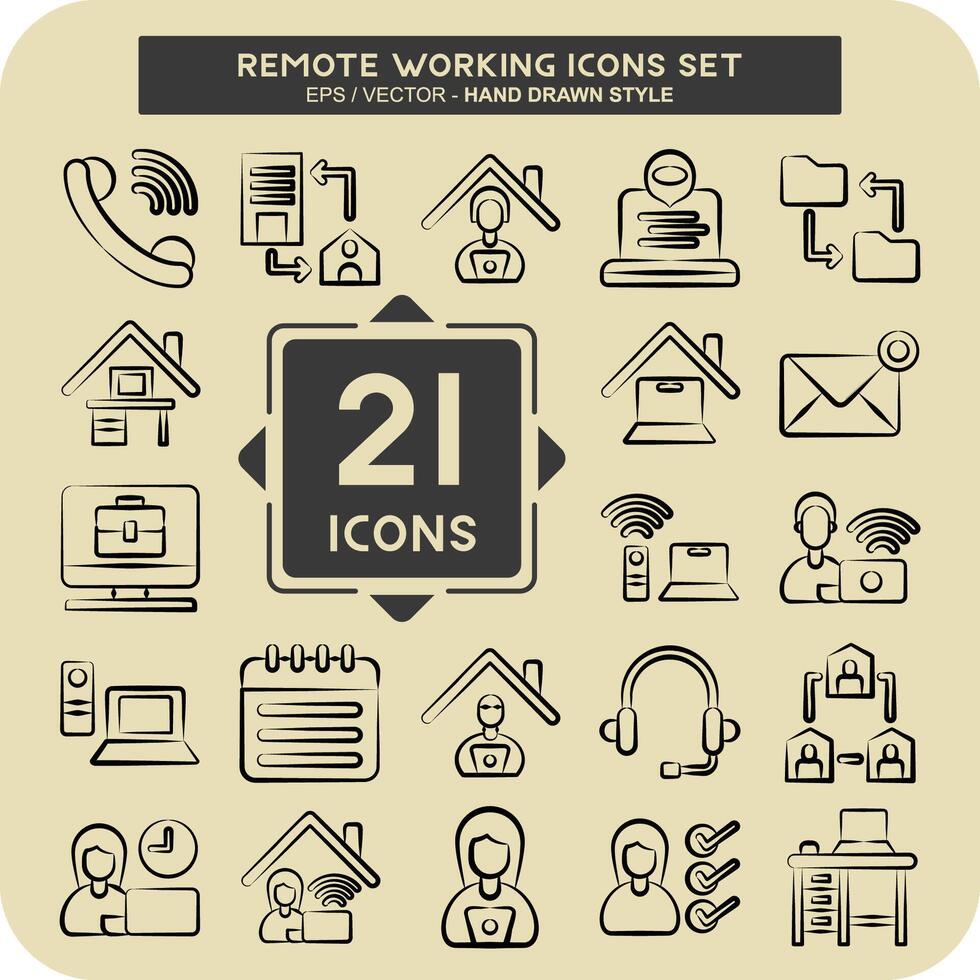Icon Set Remote Working. related to Technology symbol. hand drawn style. simple design illustration vector