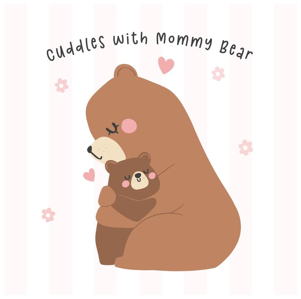 Mothers Day Bear Mom and Baby Cub hugging Heartwarming Greeting Card Illustration. vector