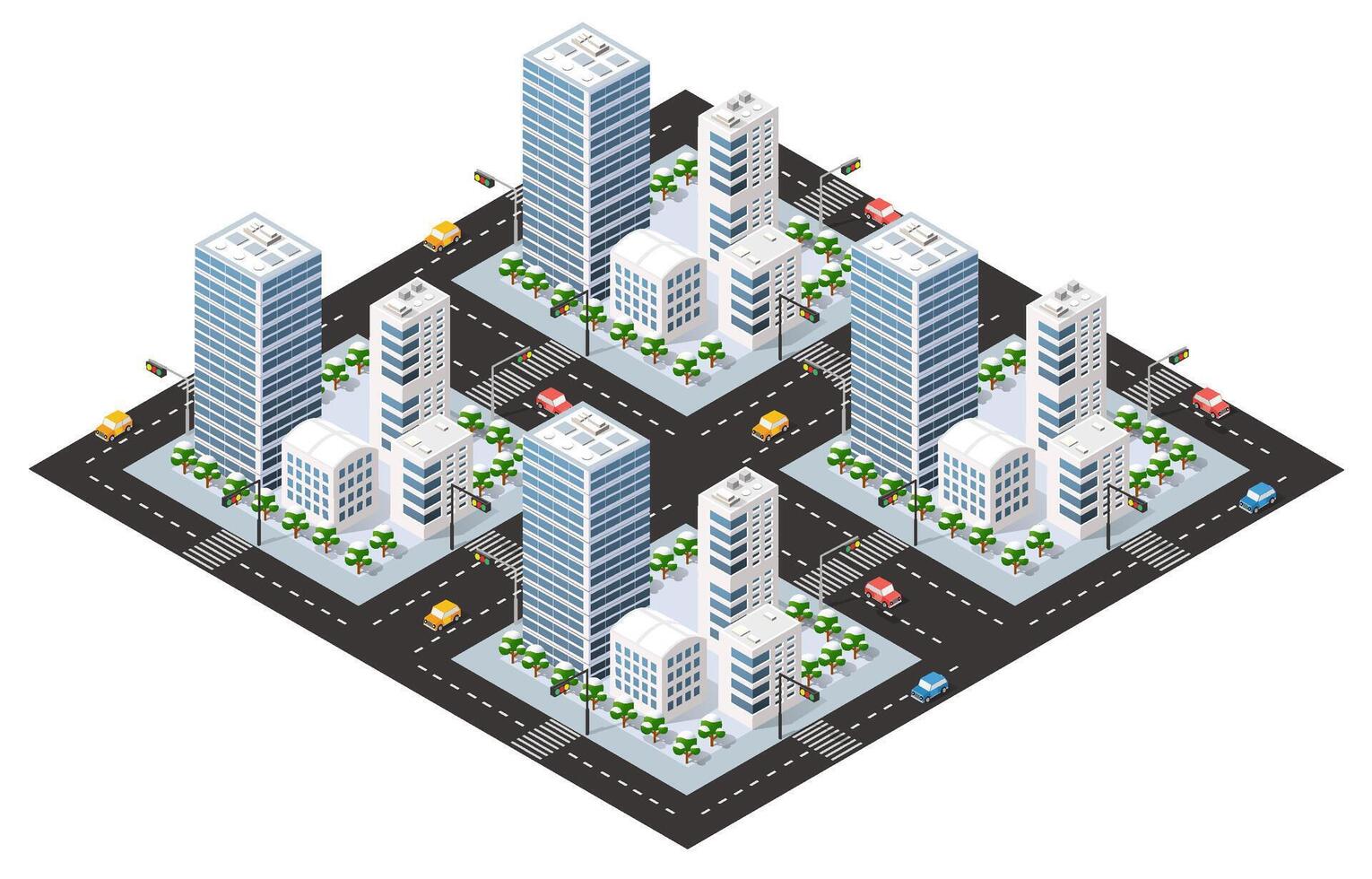 Isometric urban megalopolis top view of the city infrastructure town, street modern, real structure, architecture 3d illustration elements different buildings vector
