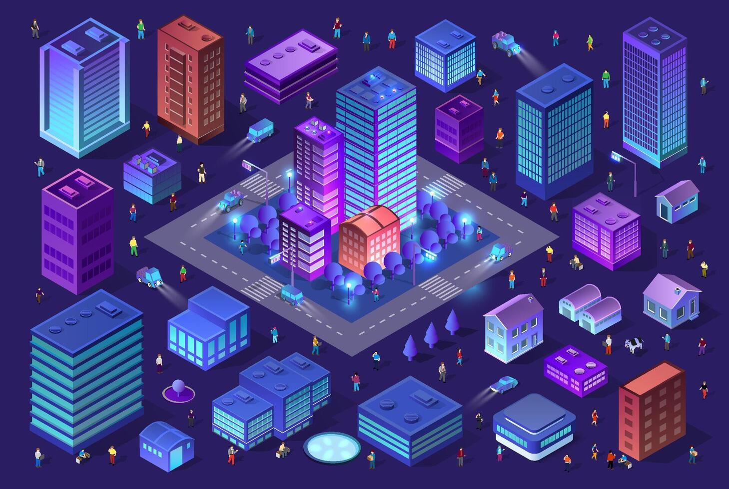 Isometric urban megalopolis top view of the city infrastructure town, street modern, real structure, architecture 3d elements different buildings vector