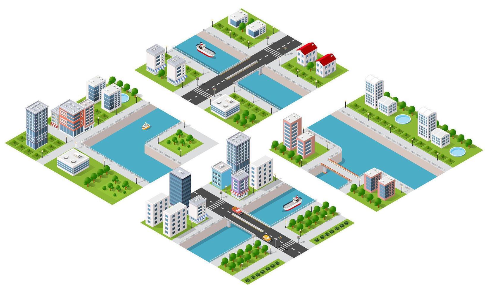 Isometric 3D illustration of the city quarter with houses vector