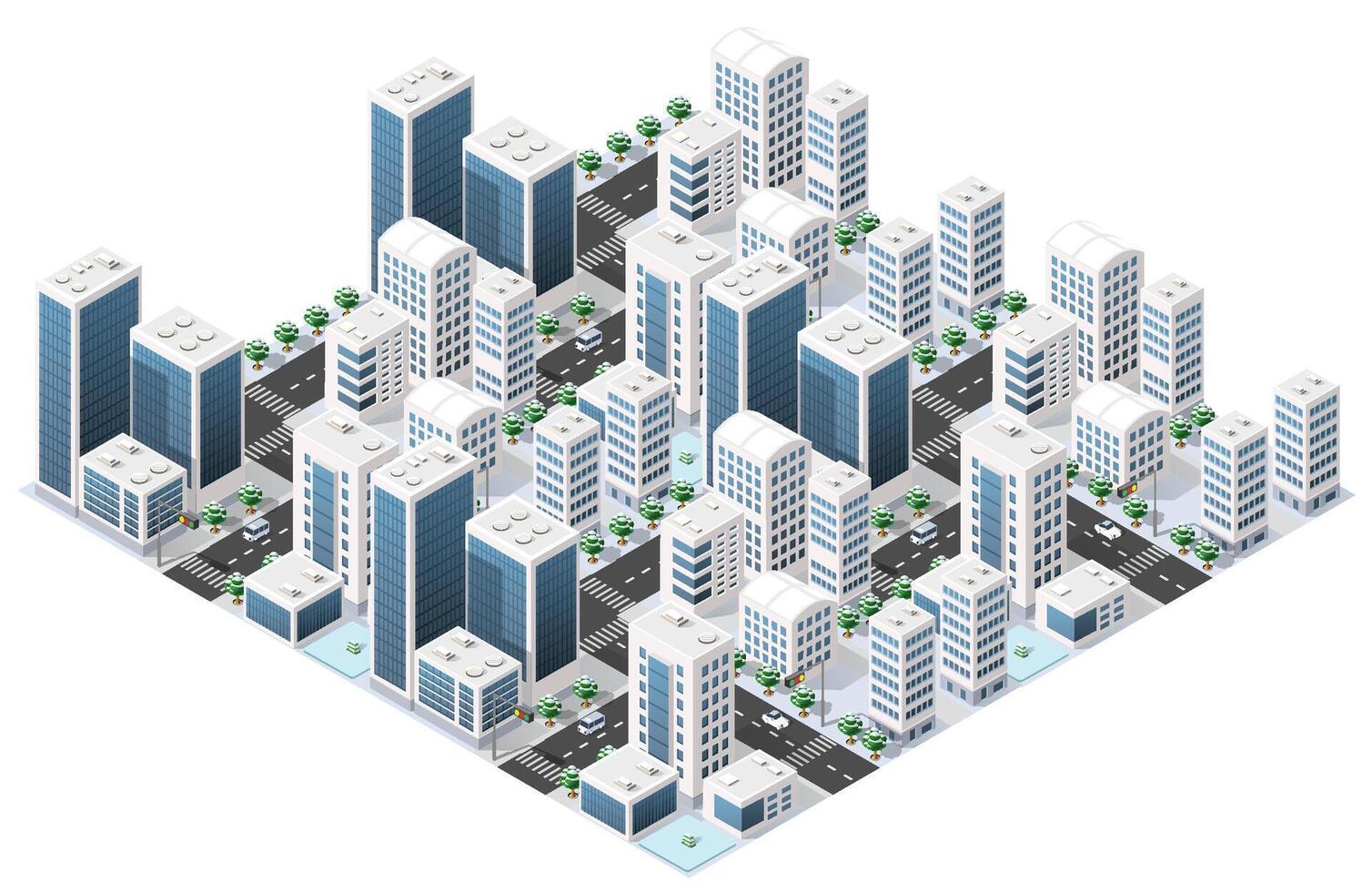 Isometric urban megalopolis top view of the city infrastructure town, street modern, real structure, architecture 3d illustration elements different buildings vector