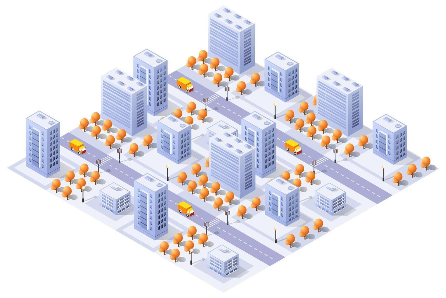 Isometric urban megalopolis top view of the city infrastructure town, street modern, real structure, architecture 3d illustration elements different buildings vector