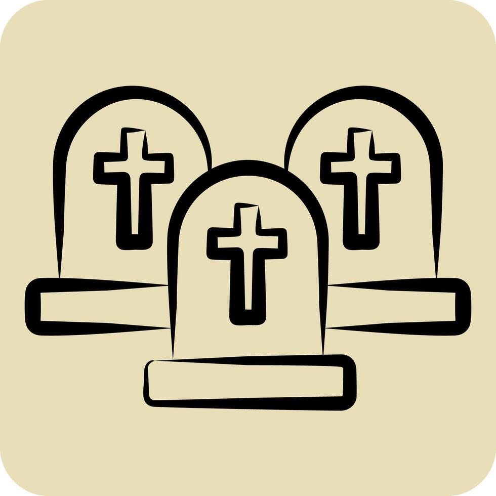 Icon Graveyard. related to Halloween symbol. hand drawn style. simple design illustration vector