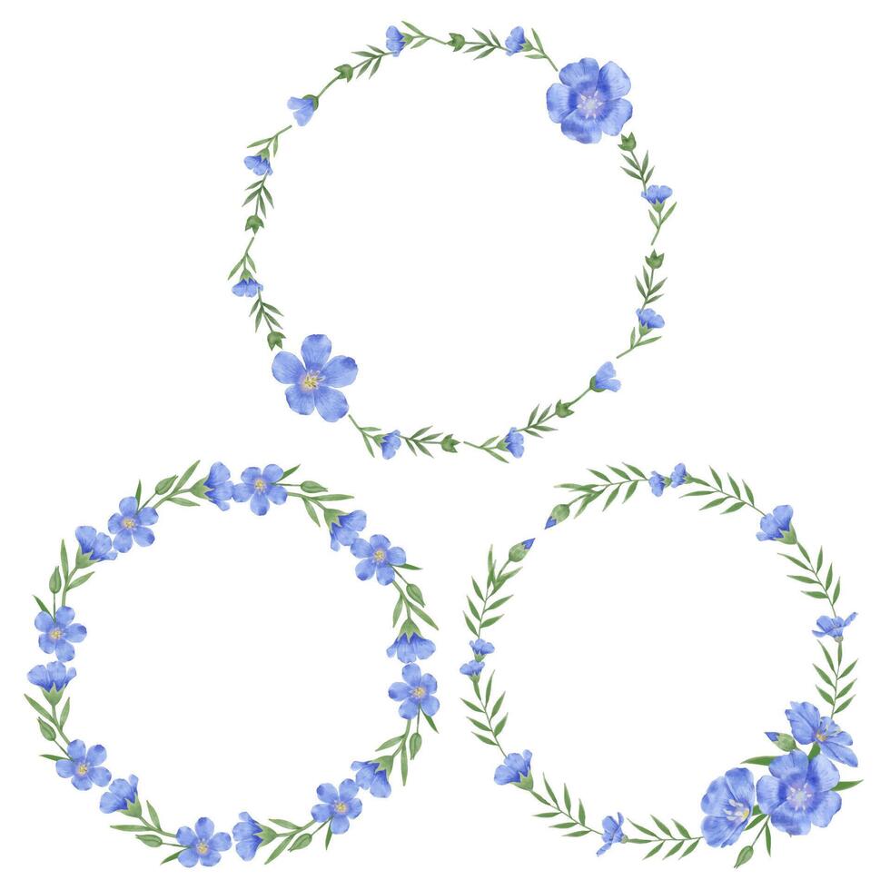 Beautiful Watercolor Flax Flowers - Spring Botanical Design vector