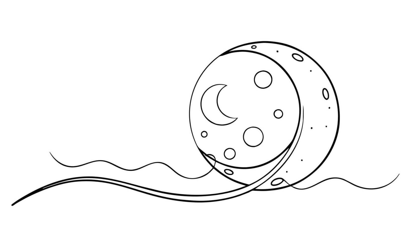 Moon one line continuous drawing art on white background vector
