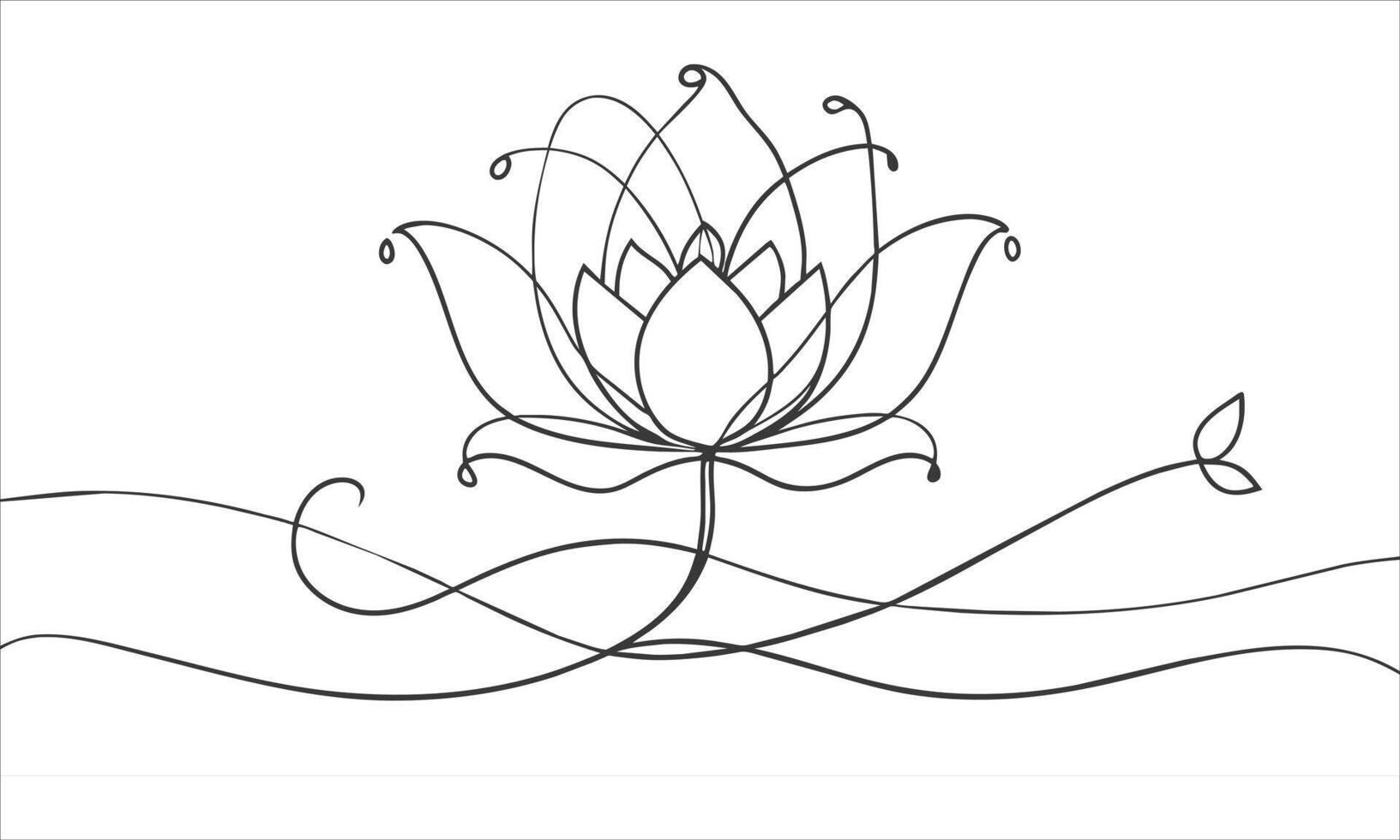 Flower lotus one line continuous drawing art on white background. vector