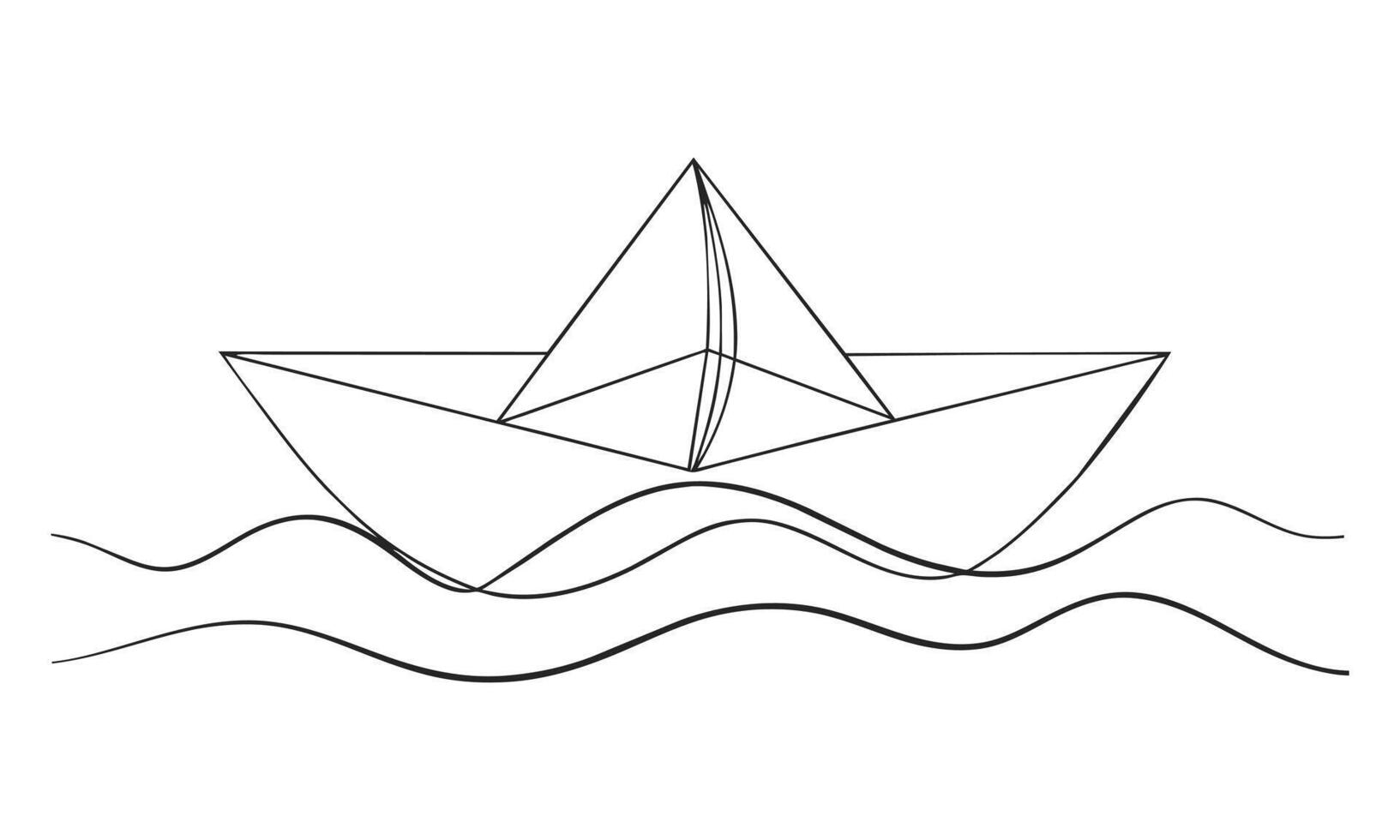 Paper boat one line continuous drawing art on white background vector