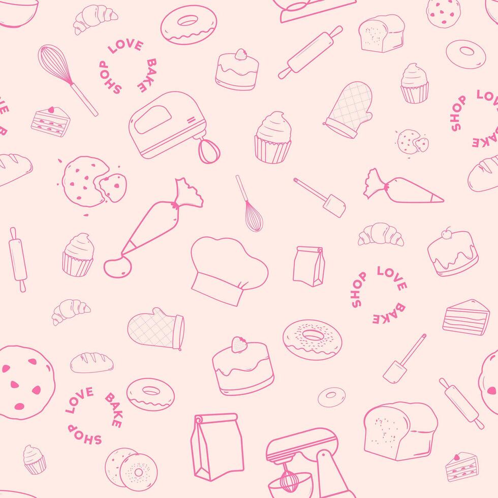 Bakery and baking utensils seamless patterns vector