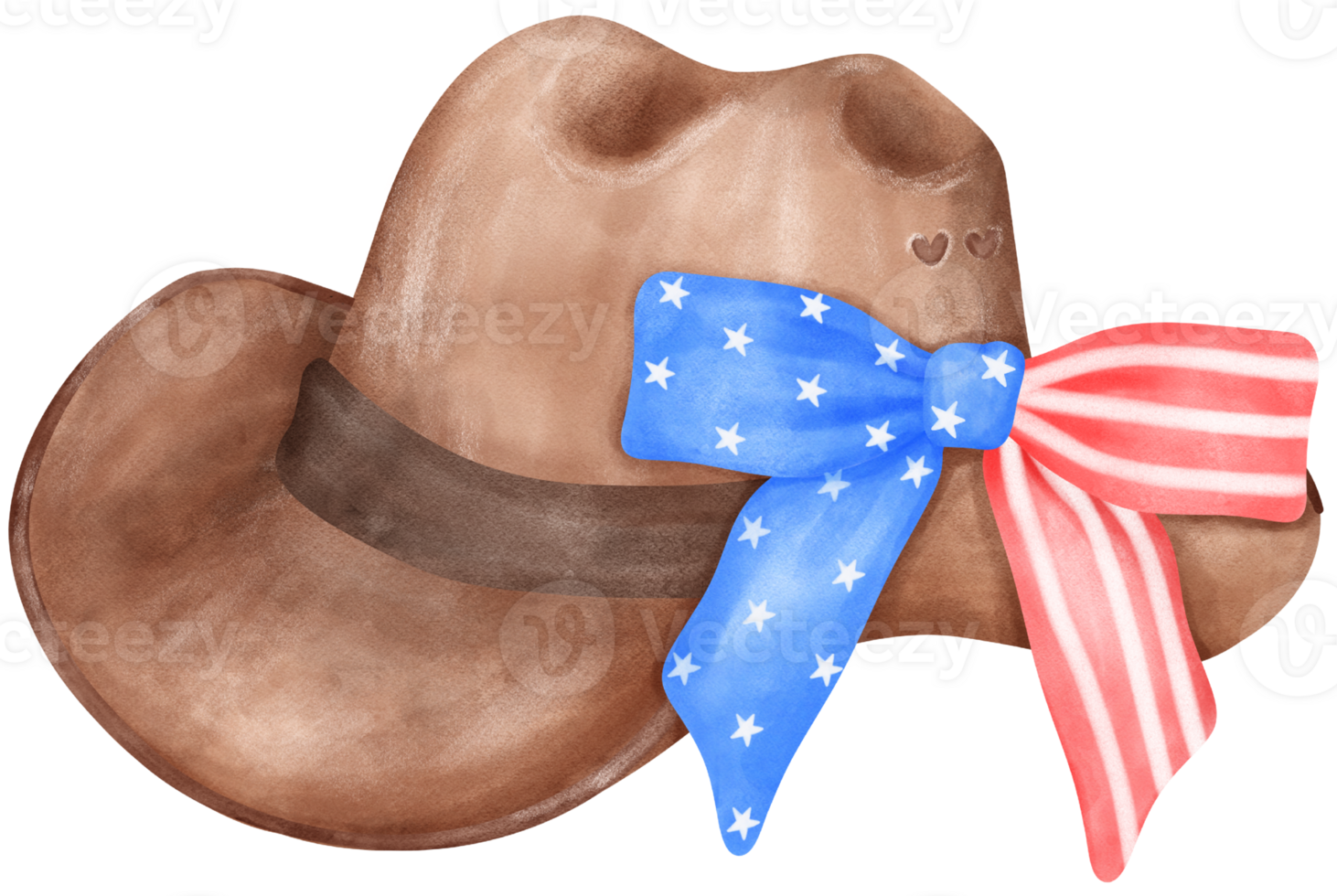Coquette 4th of July Cowboy Hat Watercolor Illustration with Stars and Stripes Ribbon Bow png