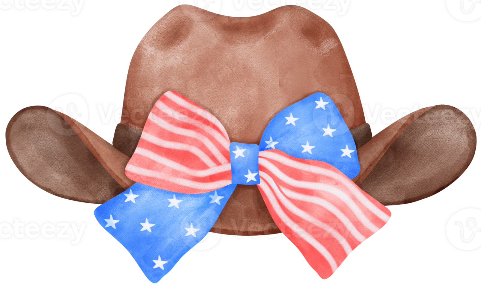 Coquette 4th of July Cowboy Hat Watercolor Illustration with Stars and Stripes Ribbon Bow png