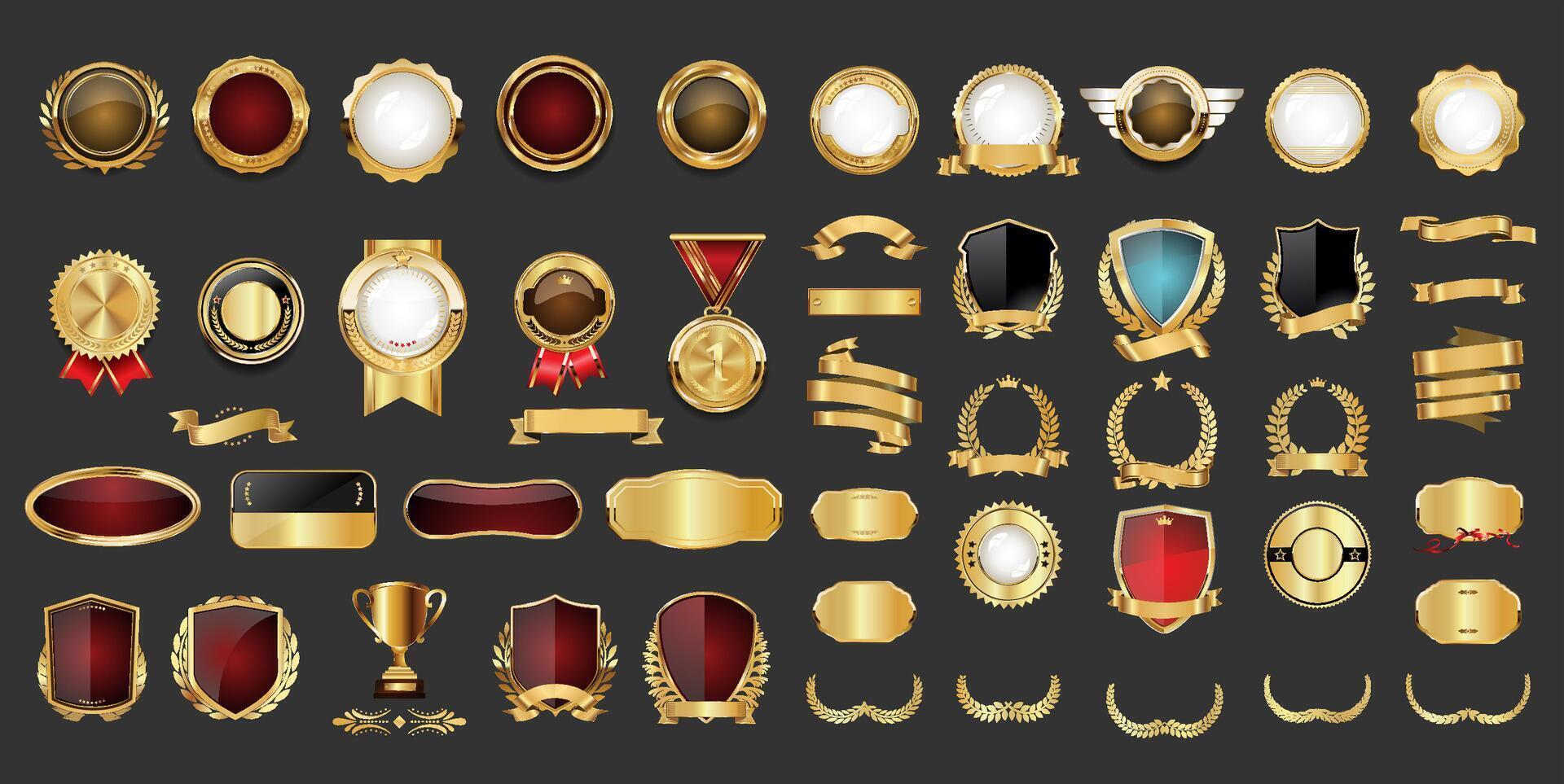Luxury gold and red labels retro vintage mega collection vector