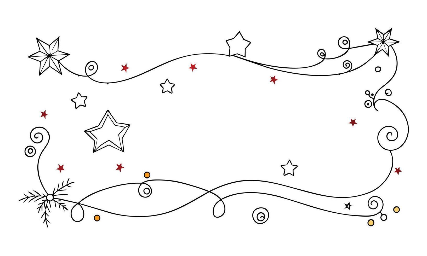 Hand drawn Christmas frame and droder with stars One line continuous line art illustration on white background vector