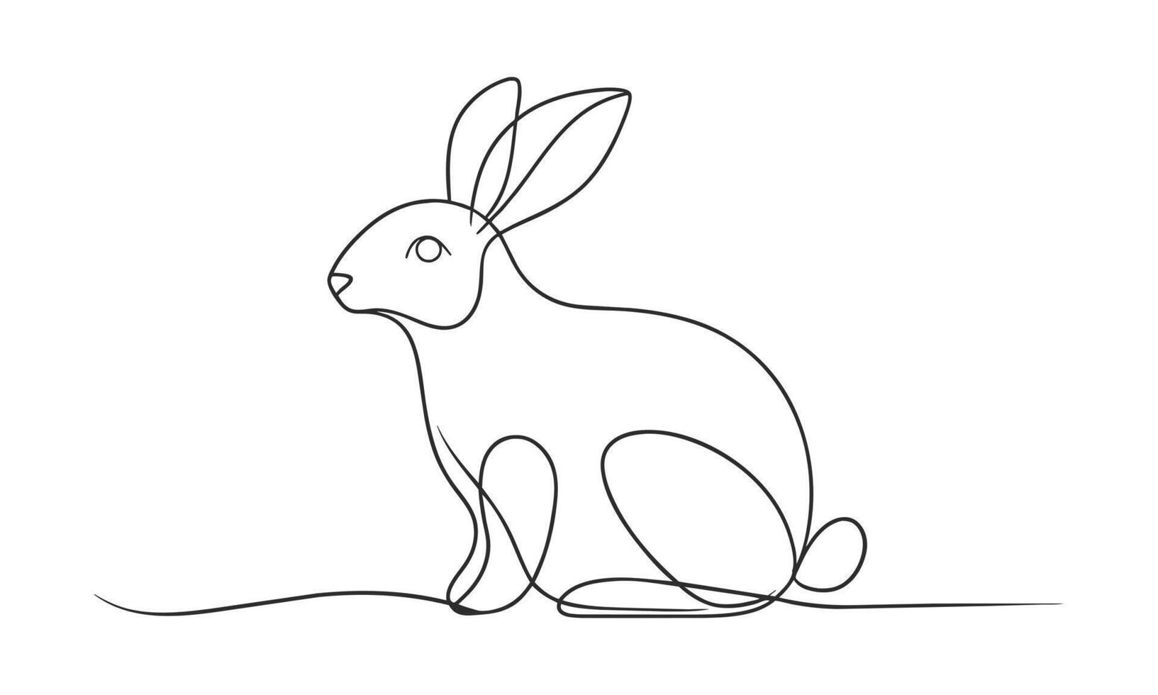Easter bunny cute rabbit One line continuous line art illustration on white background. vector