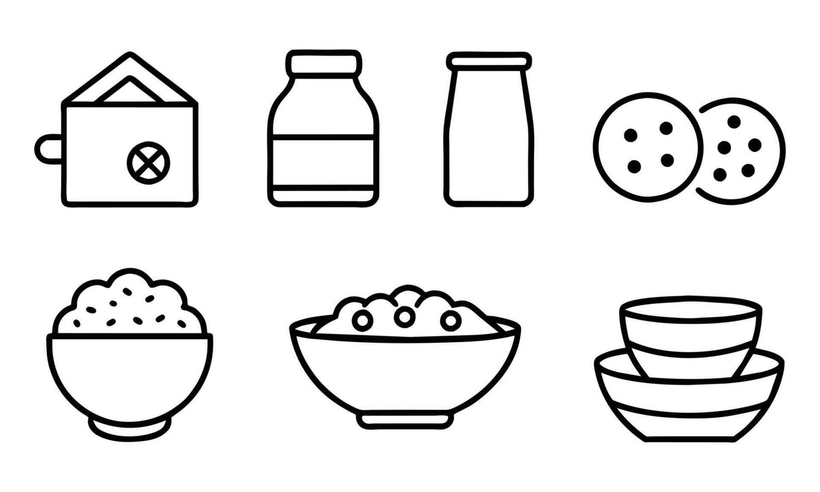Breakfast oatmeal and cereals editable stroke outline icons set isolated on white background flat illustration. Pixel perfect. 64 x 64. vector