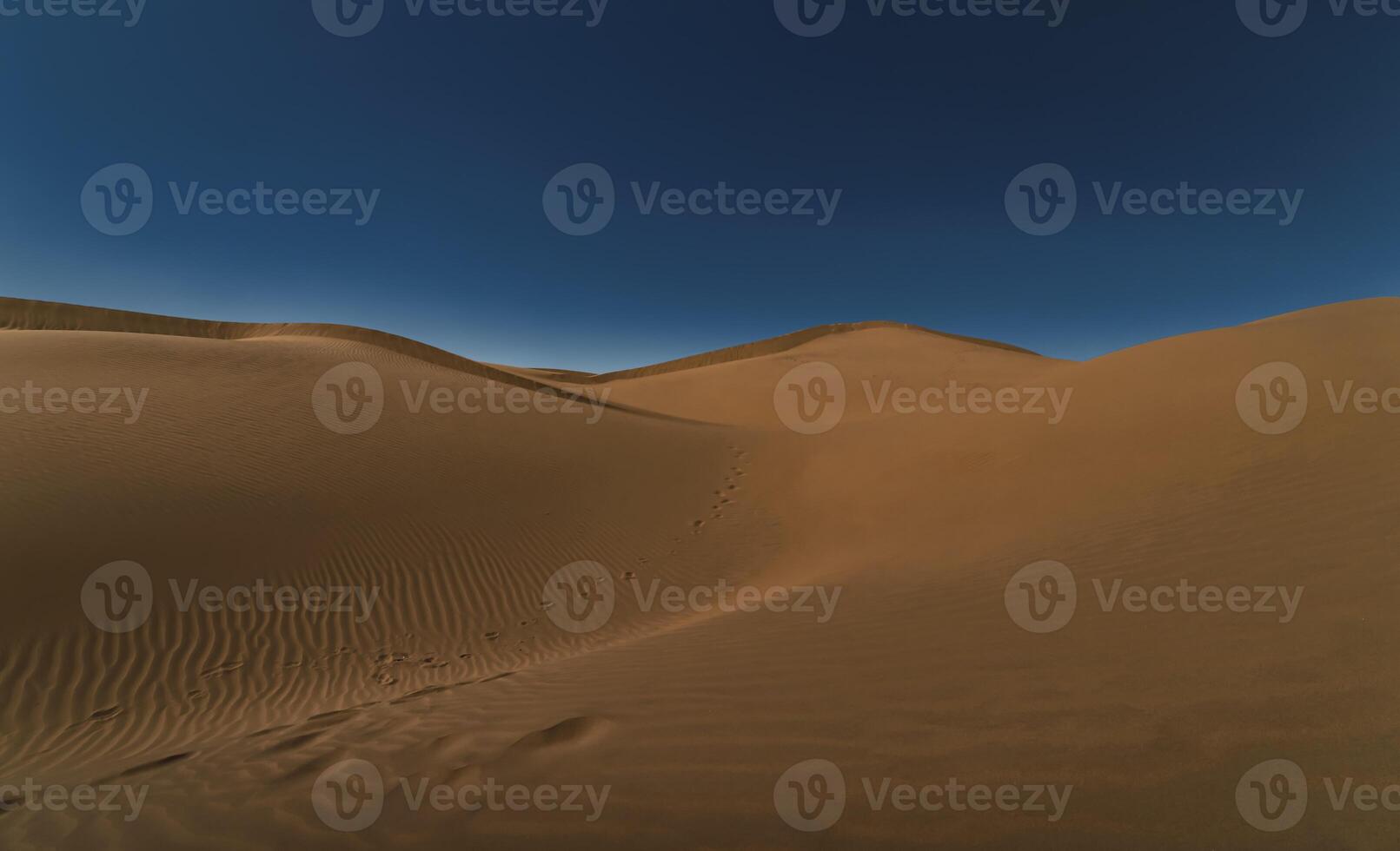 A panoramic sand dune of sahara desert at Mhamid el Ghizlane in Morocco wide shot photo