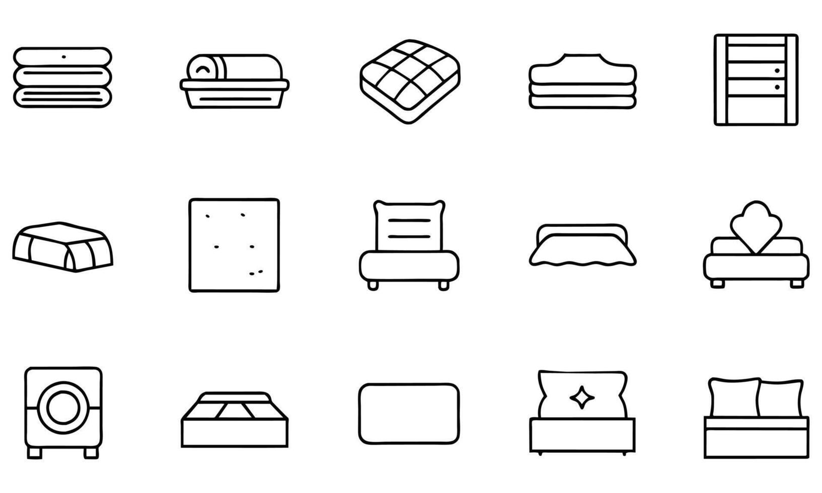 Bed linen set with pillows bed editable stroke outline icons set isolated on white background flat illustration. Pixel perfect. 64 x 64. vector