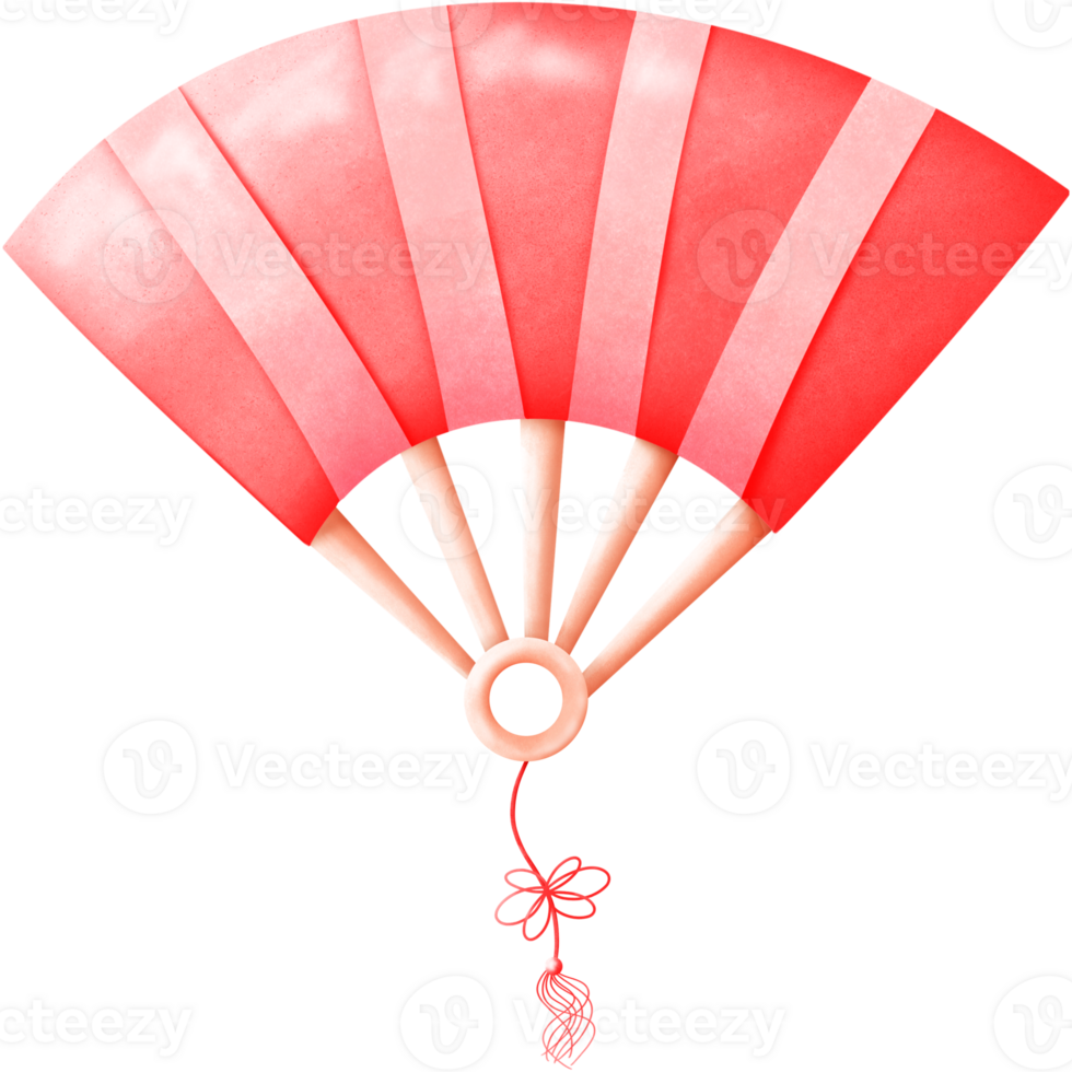 Red chinese hand fan png
