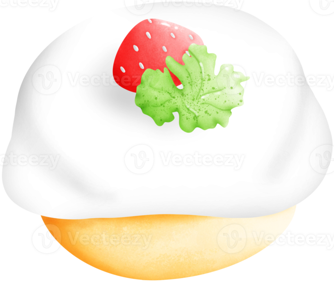 Cake topped with cream decorated with strawberries. png