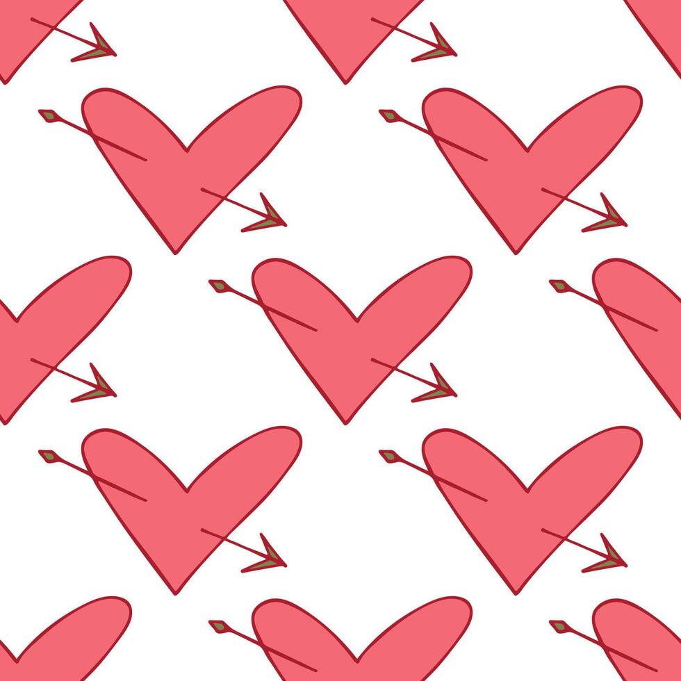 Seamless pattern with hand drawn heart doodle for decorative print, wrapping paper, greeting cards and fabric vector