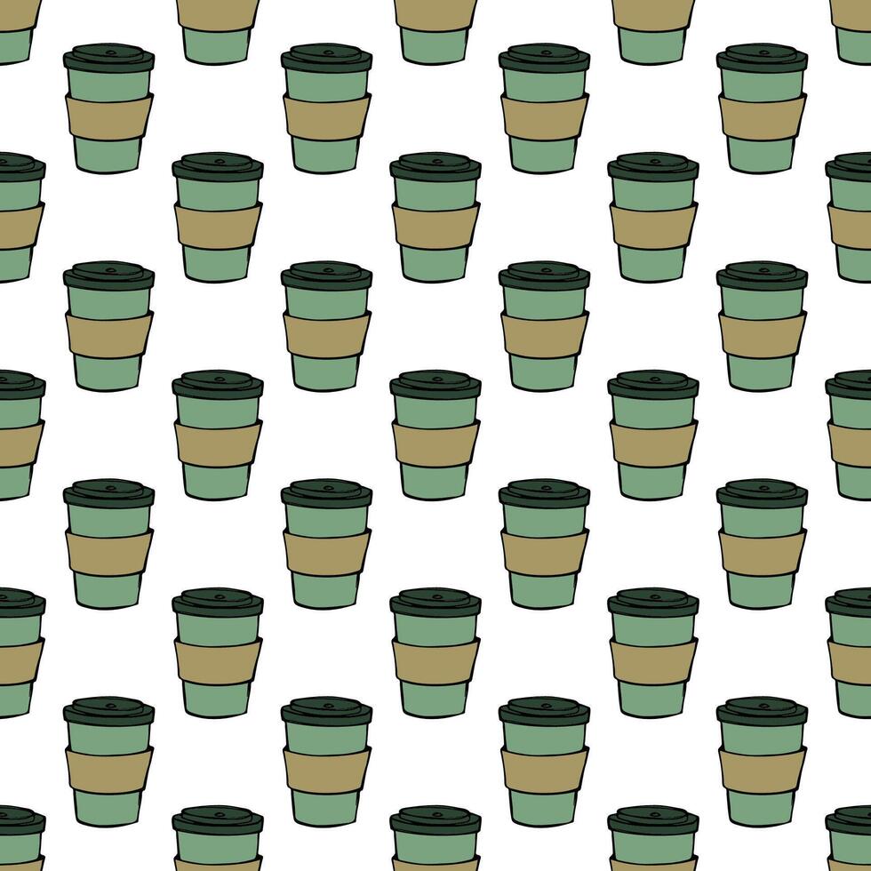 Seamless pattern with cute cup of tea or coffee doodle for decorative print, wrapping paper, greeting cards, wallpaper and fabric vector
