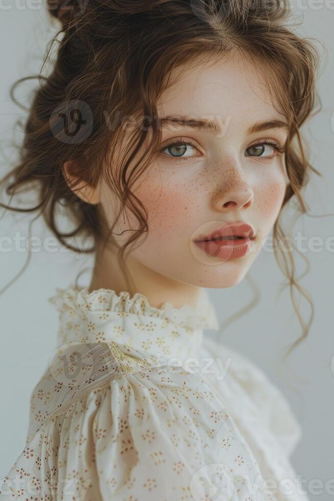 Close Up Portrait of a Woman With Blue Eyes photo