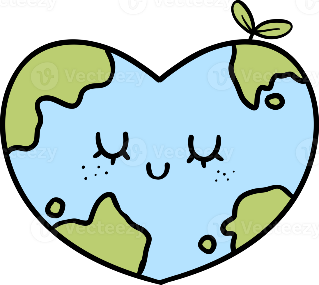 Retro Earth Day globe heart shape planet Pastel Doodle Drawing Cartoon png