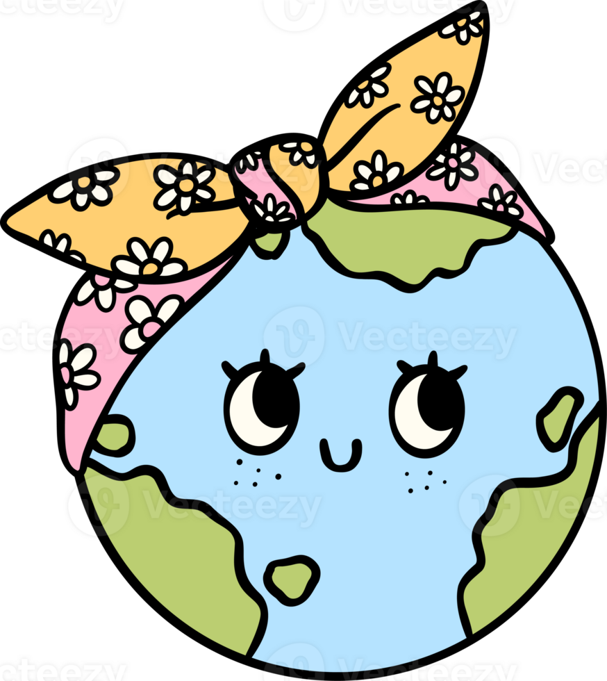 Retro Earth Day happy globe Pastel Doodle Drawing Cartoon png