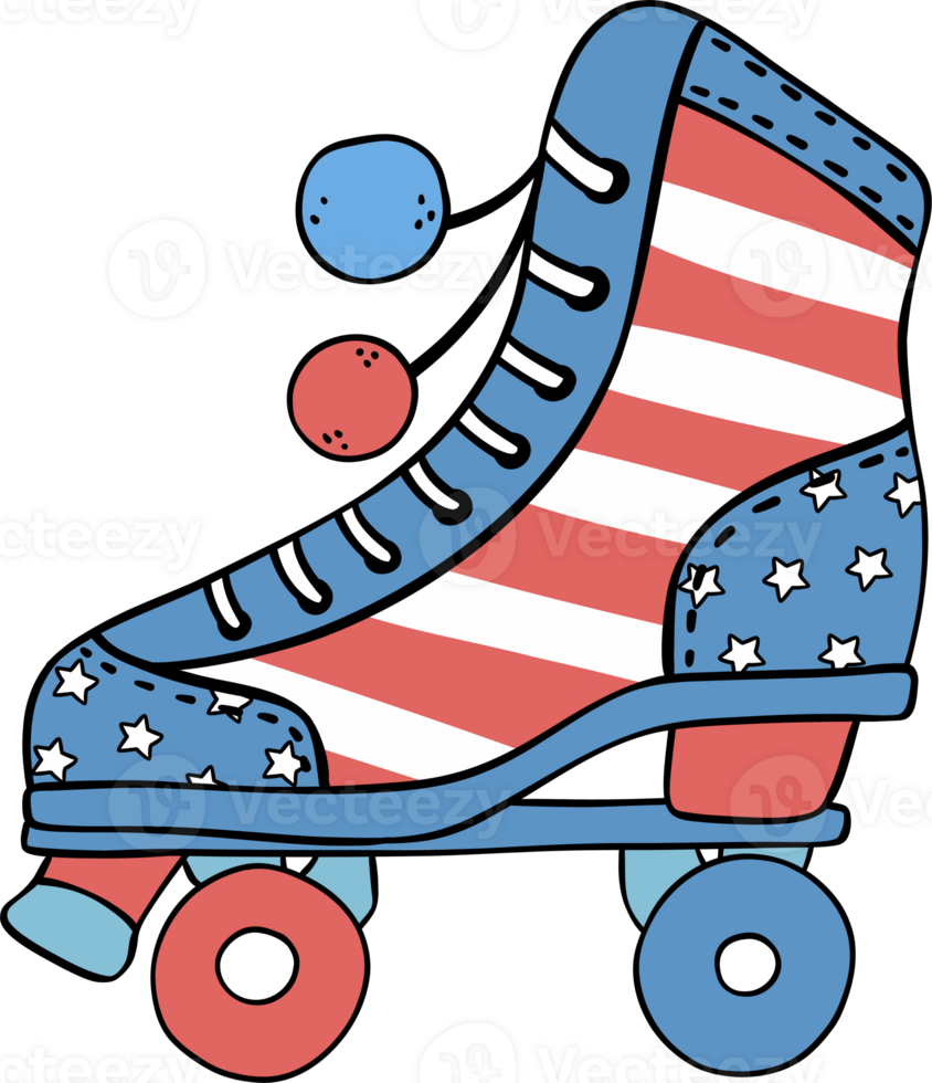 Retro Groovy 4th of July roller skate shoe Independence day festive cartoon doodle drawing png