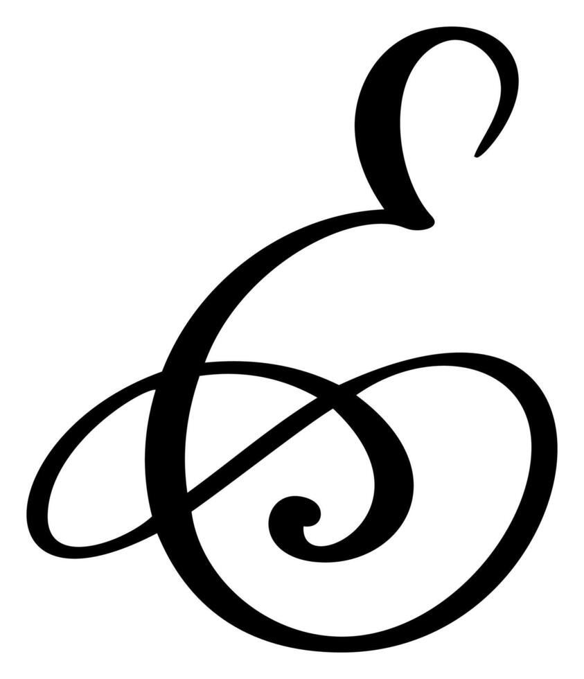 calligraphy hand drawn letter E logo. Script font. Handwritten brush style vector