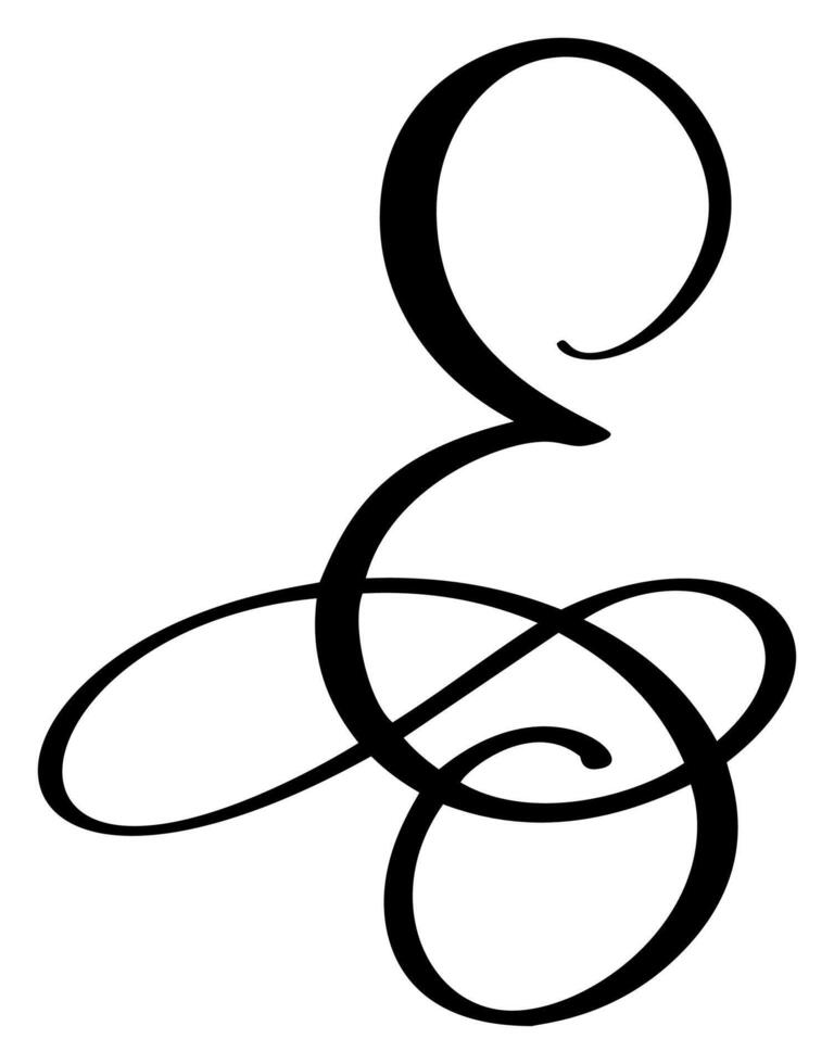 calligraphy hand drawn letter E logo. Script font. Handwritten brush style vector