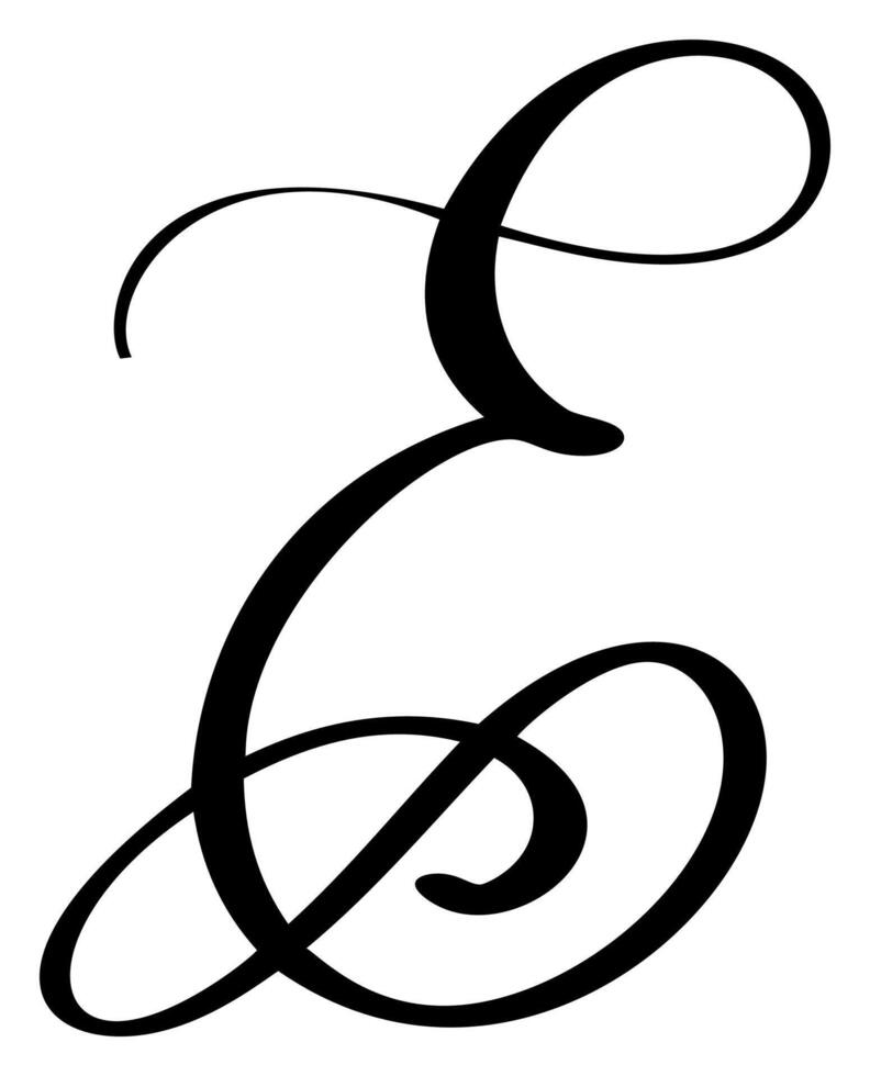 calligraphy hand drawn letter E. Script font logo icon. Handwritten brush style vector