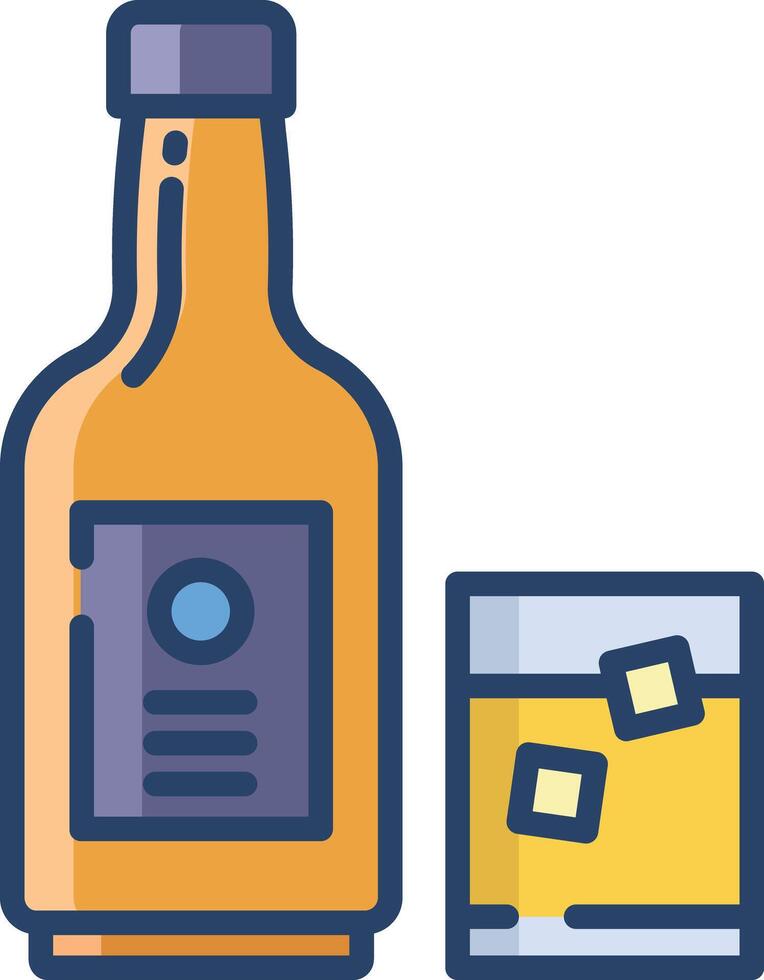 Brandy Glass and Bottle linear color illustration vector