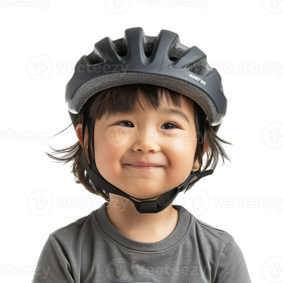 Small Boy Wearing Bicycle Helmet on Transparent Background png